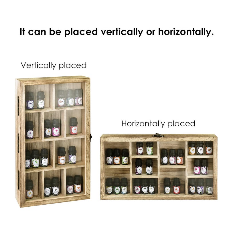 Ikee Design Wooden Collection Display Case with Hinged and Clear Tempered Glass Top, Wall Mounted 10 Slots Wood Display Storage Box for Mini Figures, Collections, Essential Oils, Oak Color - Image 3